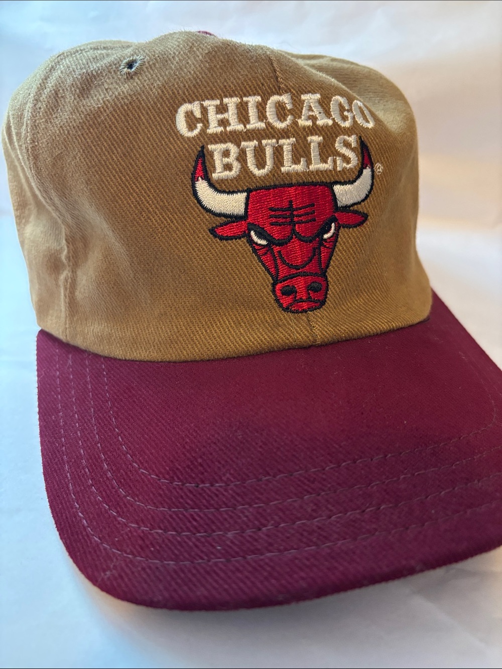 Vintage Chicago Bulls Two-Tone Strapback Hat - Mustard & Maroon